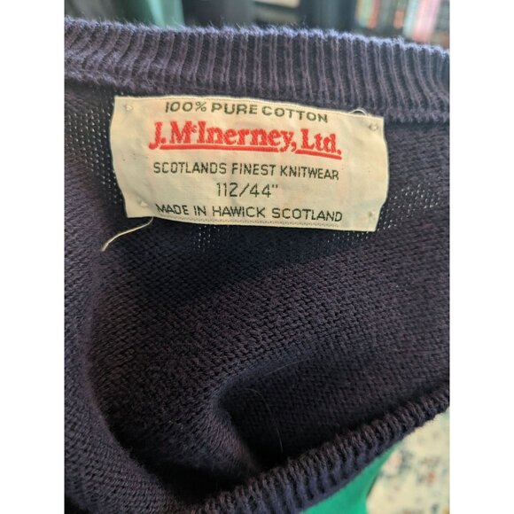 J McInerney Ltd Scotland Navy Green Red Yellow Colorblock V-Neck Sweater: 112/44 - Picture 4 of 8